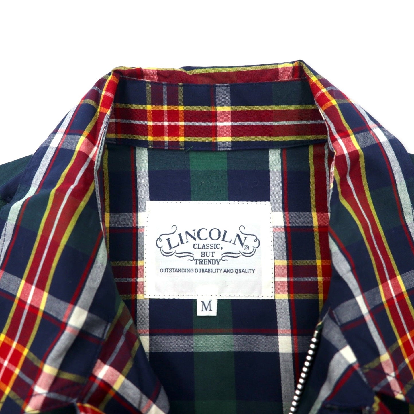 LINCOLN 90年代 スウィングトップ ハリントンジャケット M ネイビー チェック コットン 未使用品