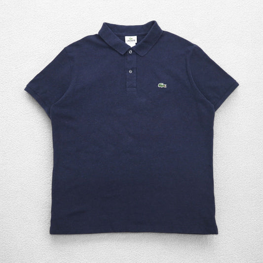LACOSTE フランスデザイン スリムフィット ポロシャツ 3XL ネイビー コットン 鹿の子 ワンポイントロゴ F7812 エルサルバドル製
