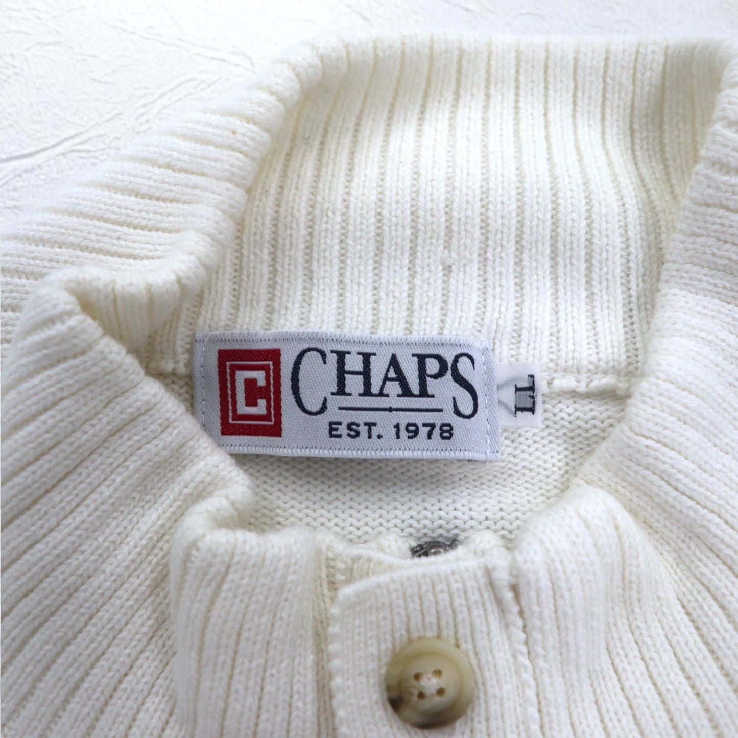 CHAPS ハーフボタン コットンニット セーター XL ホワイト ボーダー