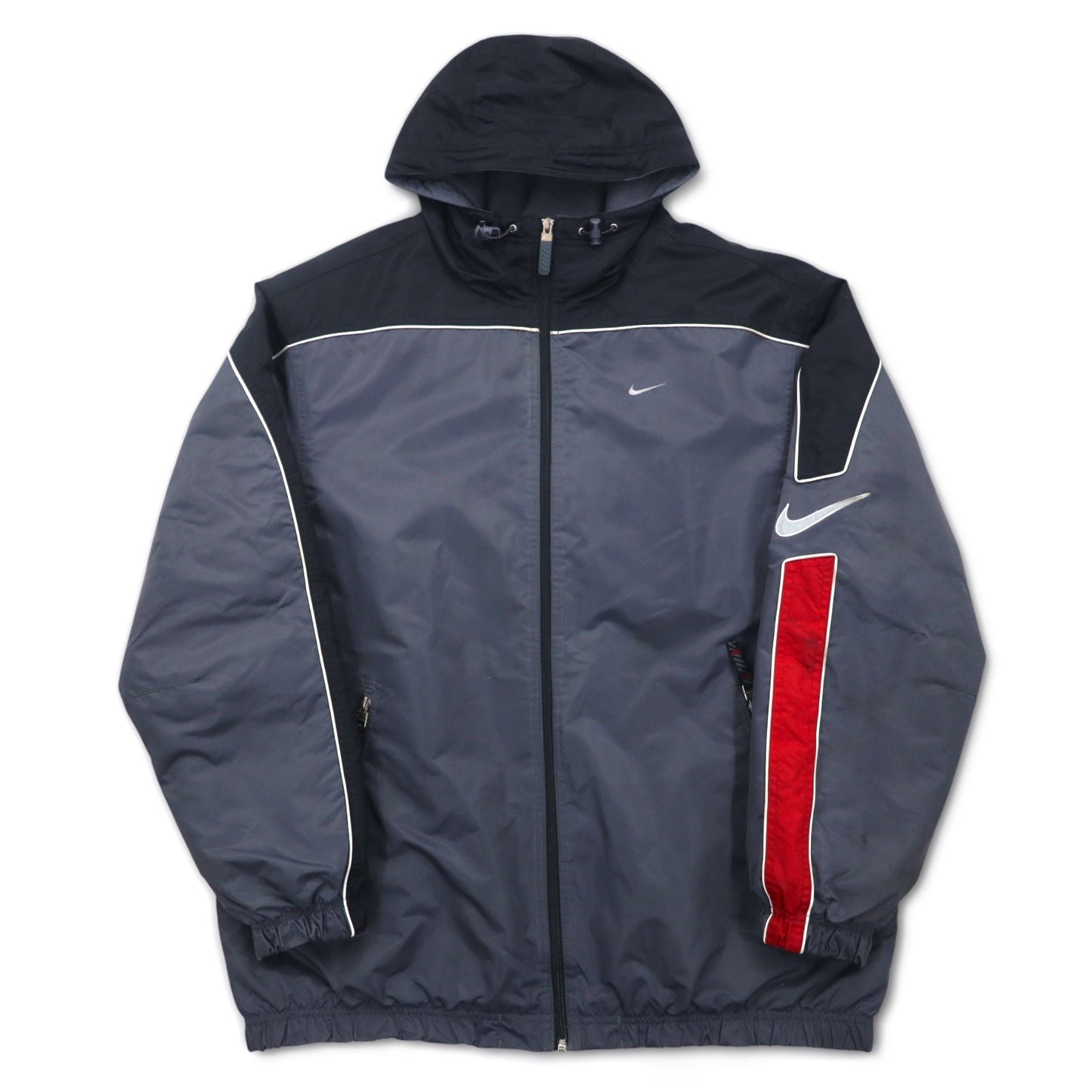 NIKE 00年代 ナイロンジャケット インサレーションパーカー L シルバー 中綿 スウォッシュロゴ