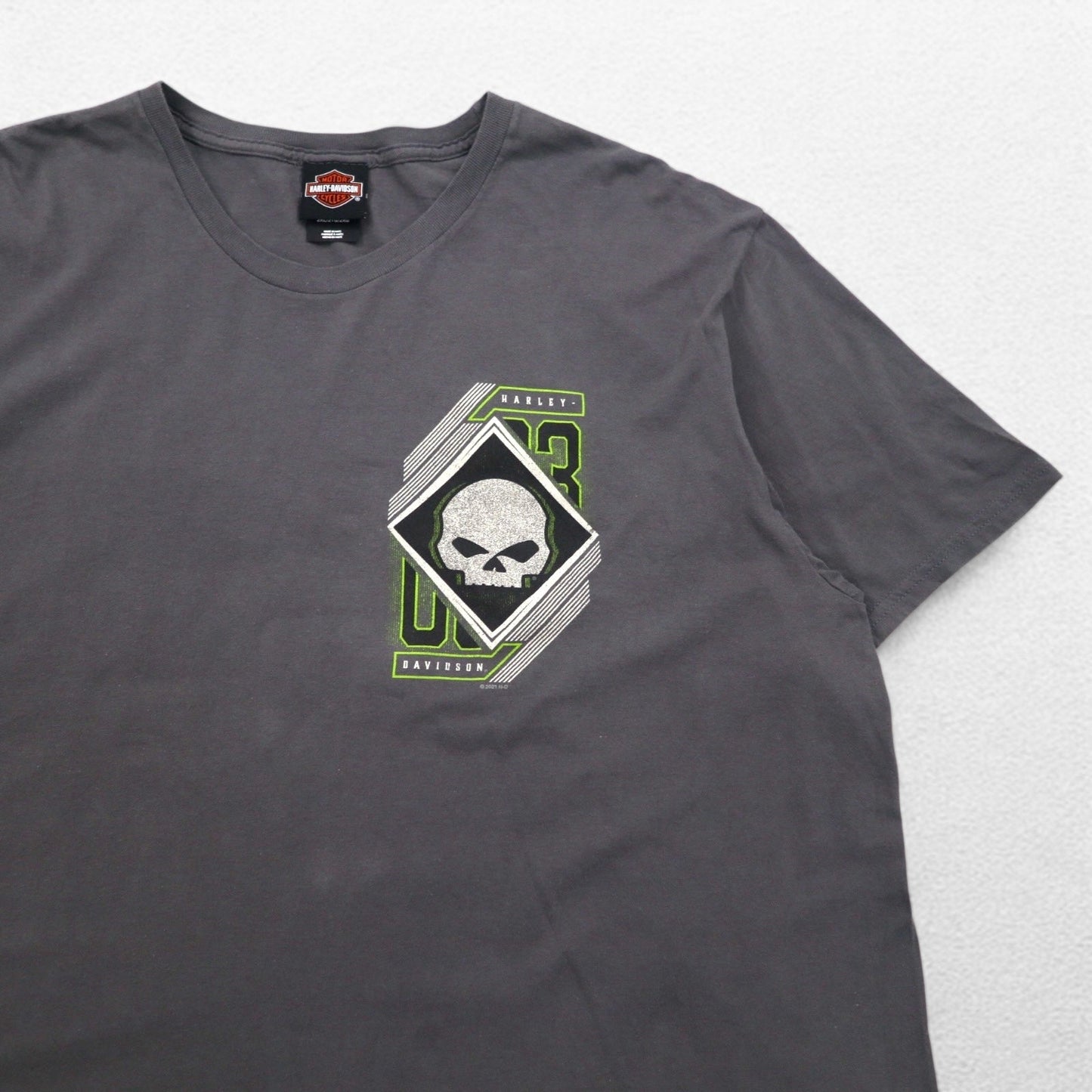 HARLEY DAVIDSON スカルプリント Tシャツ 2XL グレー コットン ALAMO CITY ハイチ製