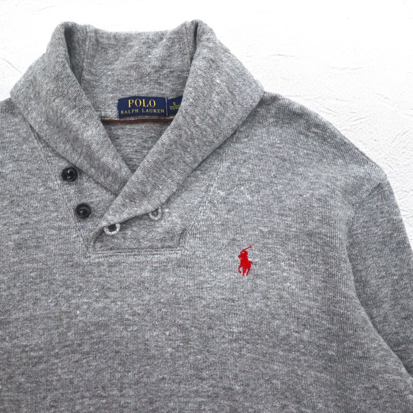 POLO RALPH LAUREN ショールカラー スウェット S グレー スモールポニー 刺繍 スリランカ製