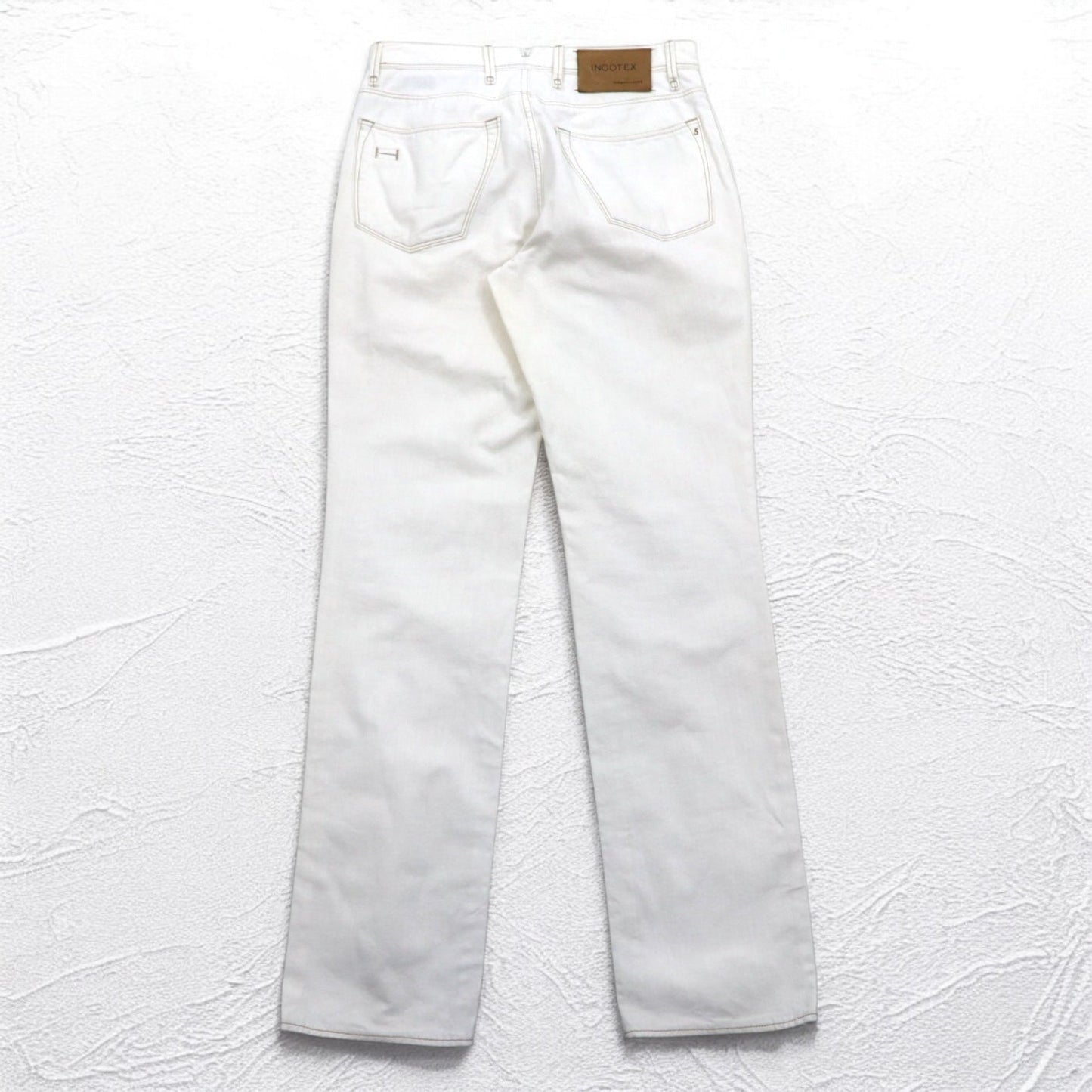 INCOTEX ルーマニア製 デニムパンツ M ホワイト コットン TOMM SLIM レザーパッチ ジッパーフライ