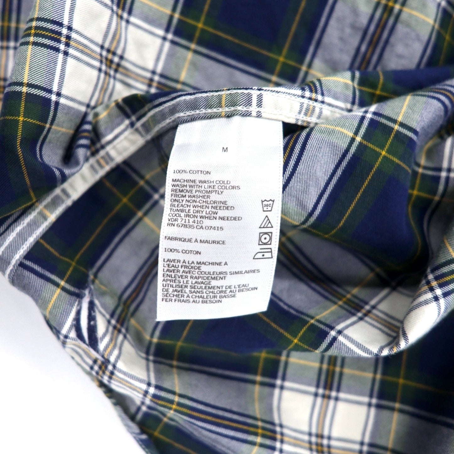 NAUTICA チェックシャツ M ネイビー マルチカラー タータンチェック コットン モーリシャス製