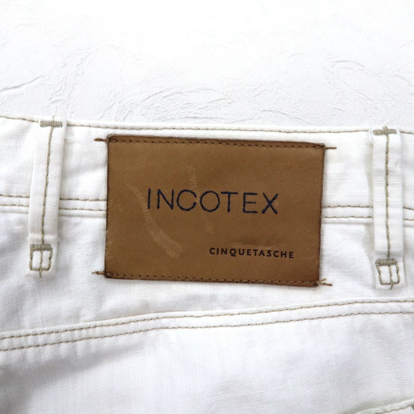 INCOTEX ルーマニア製 デニムパンツ M ホワイト コットン TOMM SLIM レザーパッチ ジッパーフライ