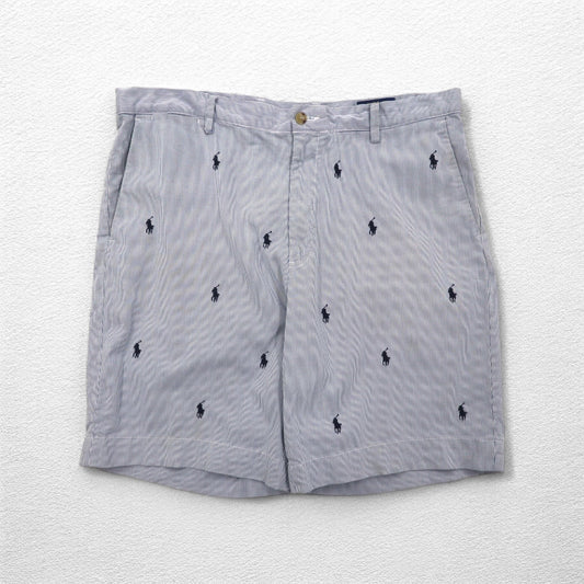POLO RALPH LAUREN シアサッカー ショートパンツ ハーフパンツ L ストライプ ブルー ホワイト CLASSIC FIT 刺繍 オールオーバーポニー