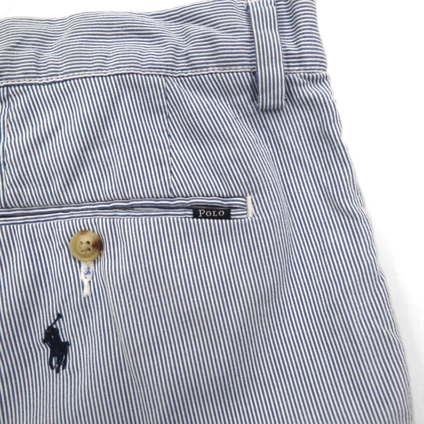 POLO RALPH LAUREN シアサッカー ショートパンツ ハーフパンツ L ストライプ ブルー ホワイト CLASSIC FIT 刺繍 オールオーバーポニー