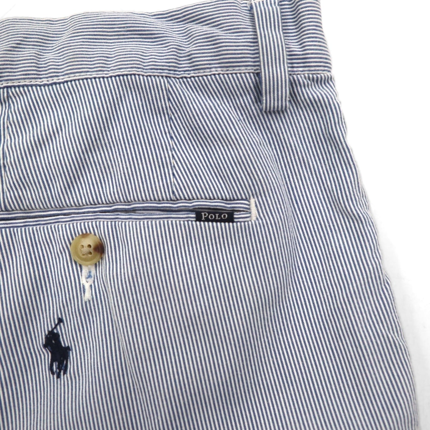 POLO RALPH LAUREN シアサッカー ショートパンツ ハーフパンツ L ストライプ ブルー ホワイト CLASSIC FIT 刺繍 オールオーバーポニー