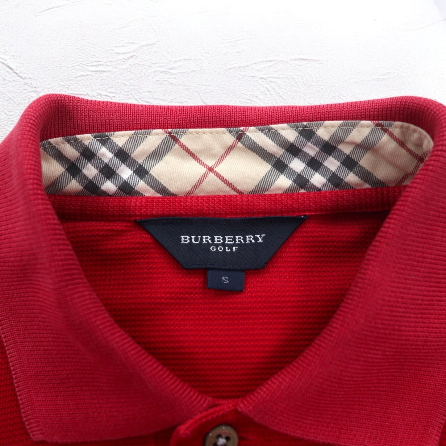 BURBERRY GOLF 長袖ポロシャツ S レッド コットン 胸ポケット ワンポイントロゴ刺繍