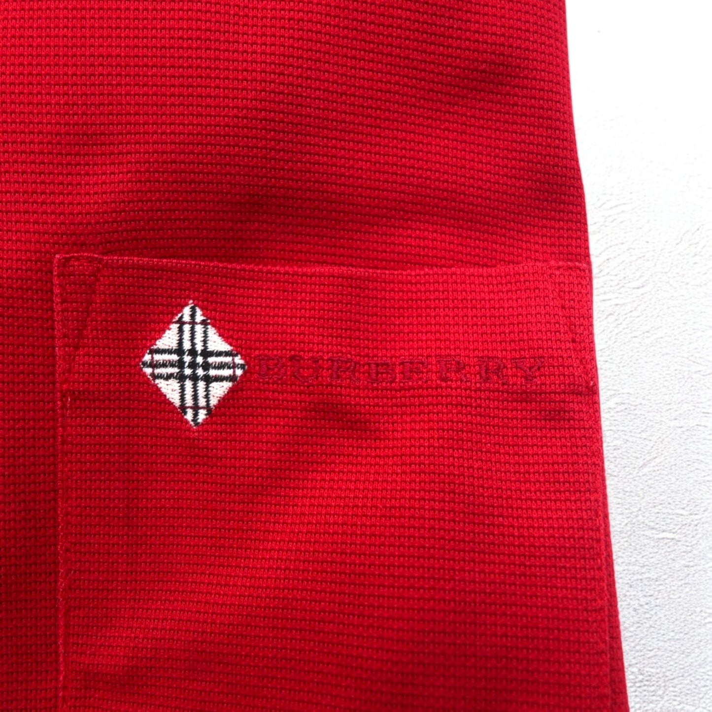 BURBERRY GOLF 長袖ポロシャツ S レッド コットン 胸ポケット ワンポイントロゴ刺繍