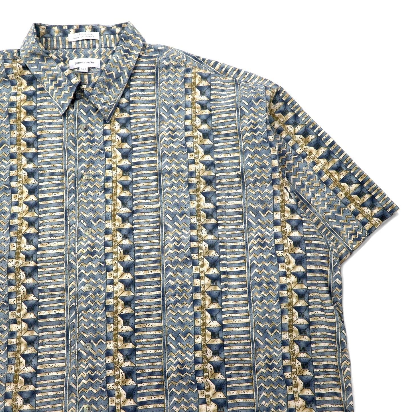 pierre cardin 90年代 レトロ 総柄 半袖シャツ アロハシャツ 3XLT グレー コットン ビッグサイズ