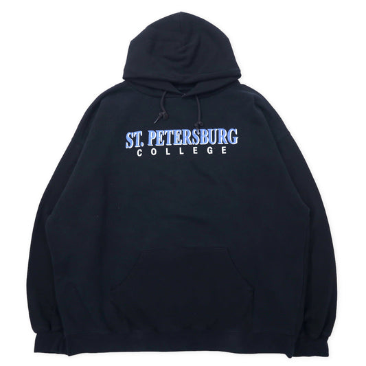 JAN SPORT カレッジプリント プルオーバーパーカー XXL ブラック コットン ST. PETERSBURG COLLEGE ビッグサイズ