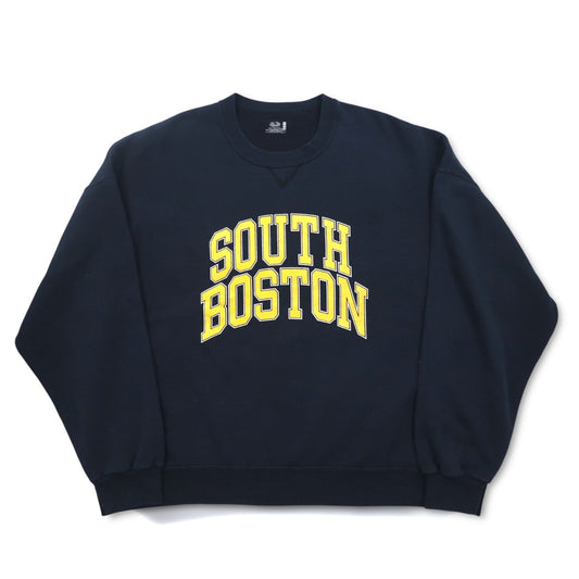 90年代 FRUIT OF THE LOOM カレッジプリント スウェット 3XL ネイビー SOUTH BOSTON アーチロゴ 前V メキシコ製