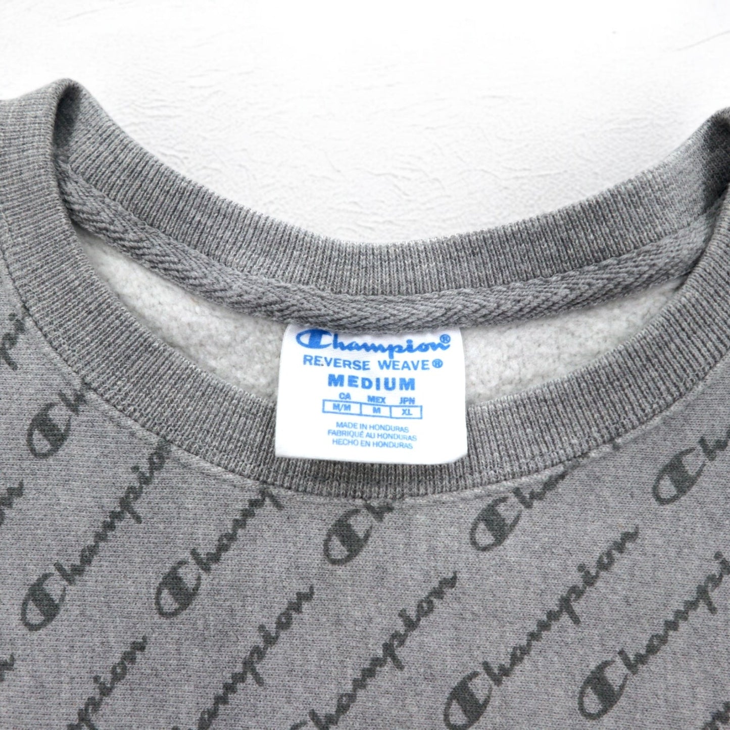 Champion リバースウィーブ REVERSE WEAVE 総柄 スウェット XL グレー 青単タグ 復刻 ホンジュラス製