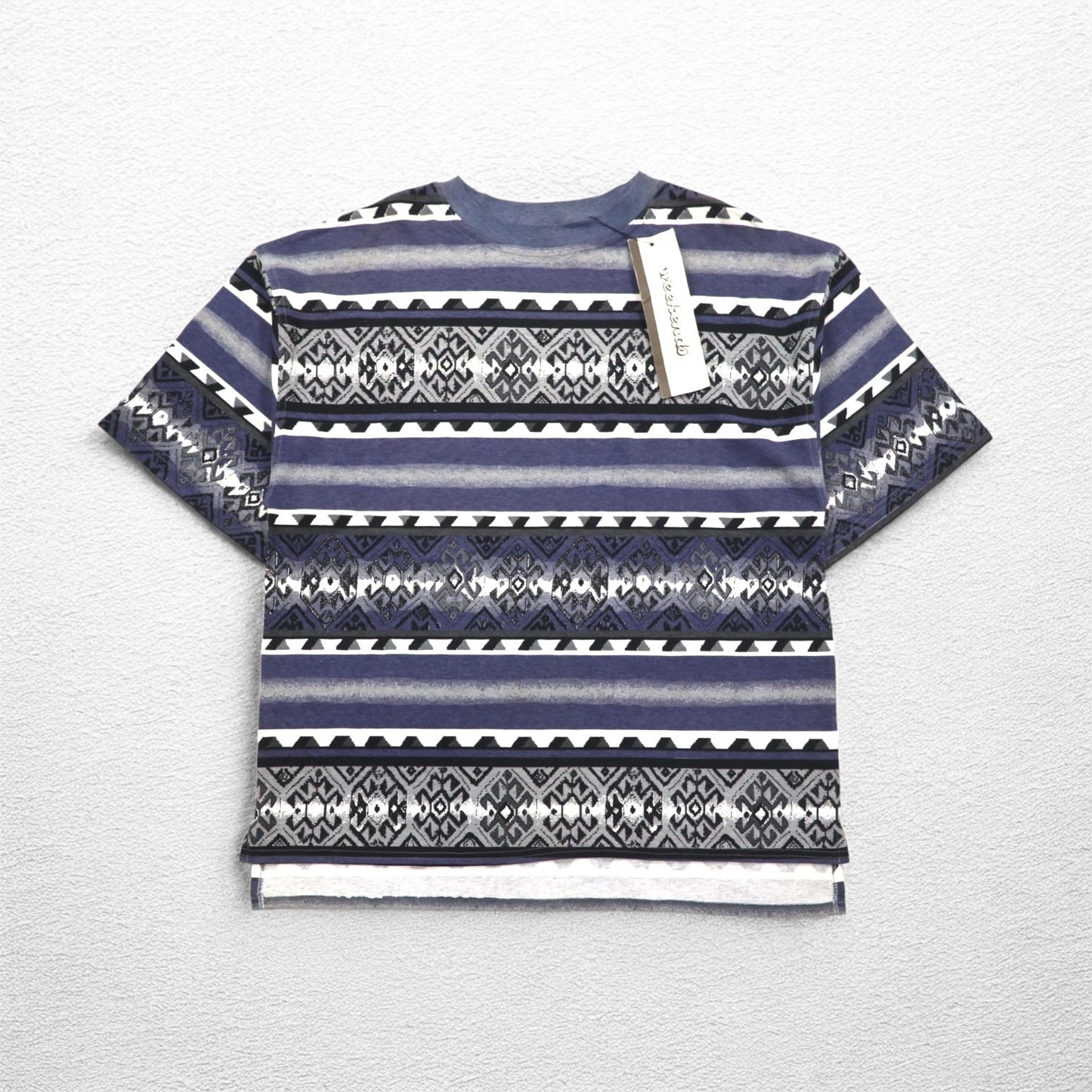 90年代 weekends ネイティブ柄 Tシャツ L グレー 総柄 ボーダー コットン 未使用品