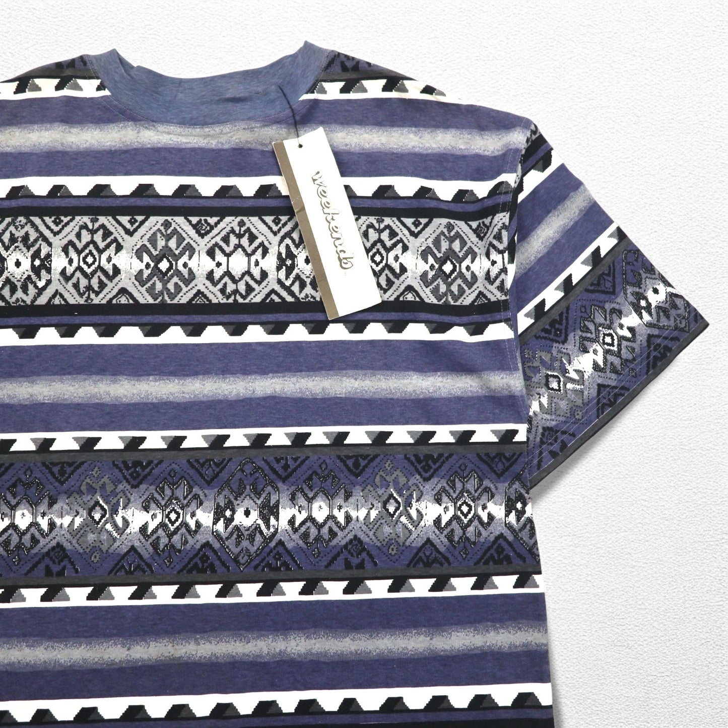 90年代 weekends ネイティブ柄 Tシャツ L グレー 総柄 ボーダー コットン 未使用品