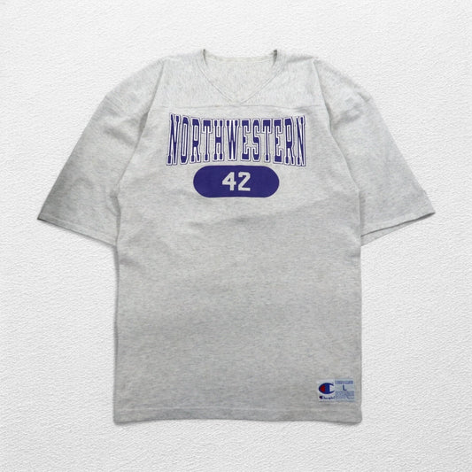 Champion 90年代 USA製 オーバーサイズ 半袖 スウェット Tシャツ L グレー NCAA NORTHWESTERN フットボール