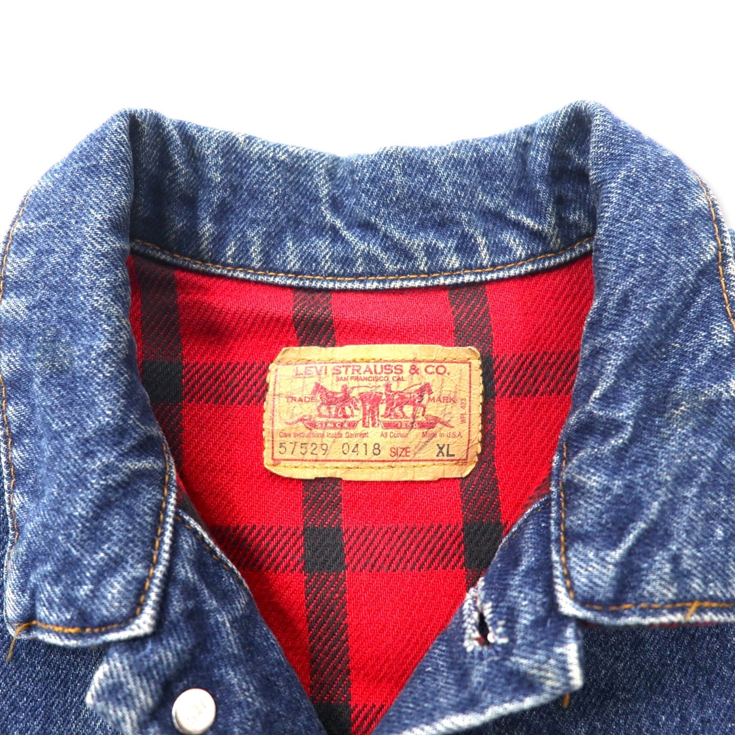 Levi's USA製 80年代 デニムジャケット Gジャン XL ブルー コットン ボタン裏527 ブランケット ネルライナー 57529 0408