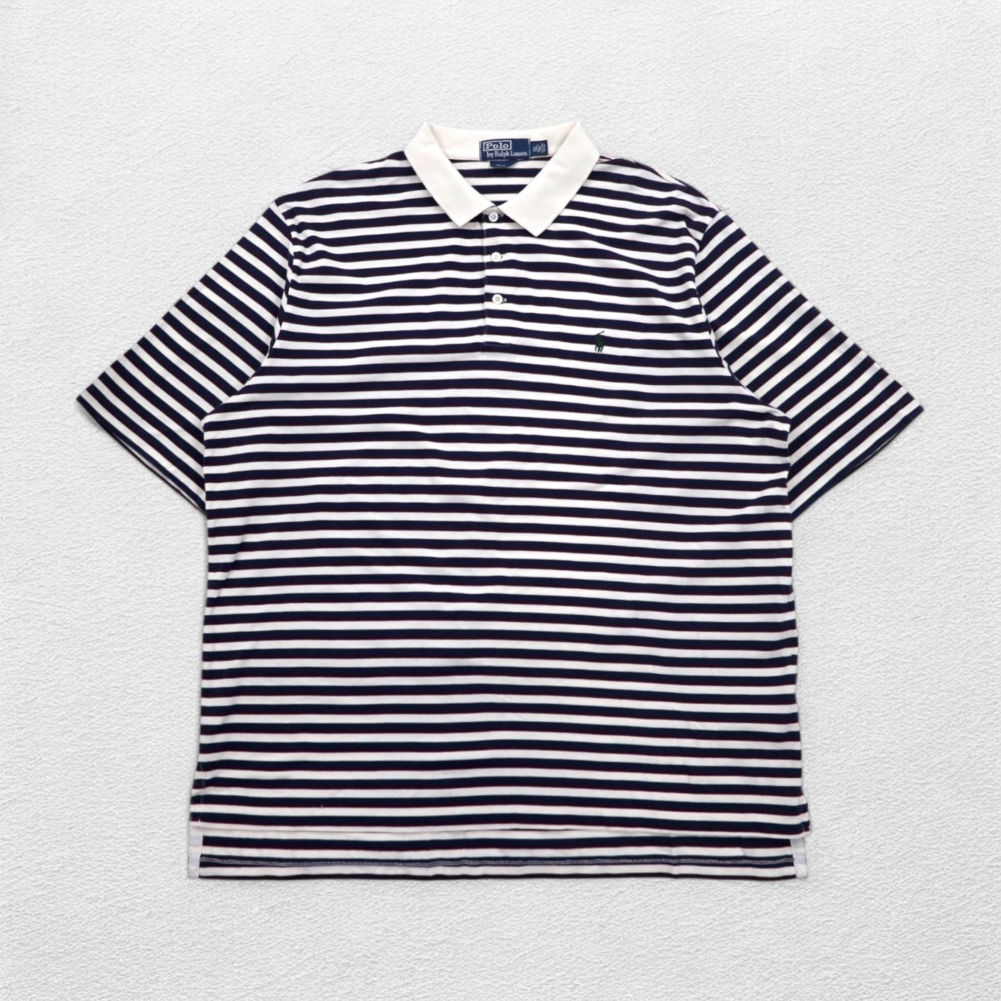 Polo by Ralph Lauren 90年代 ピマコットン ボーダー ポロシャツ XL ホワイト ネイビー スモールポニー刺繍