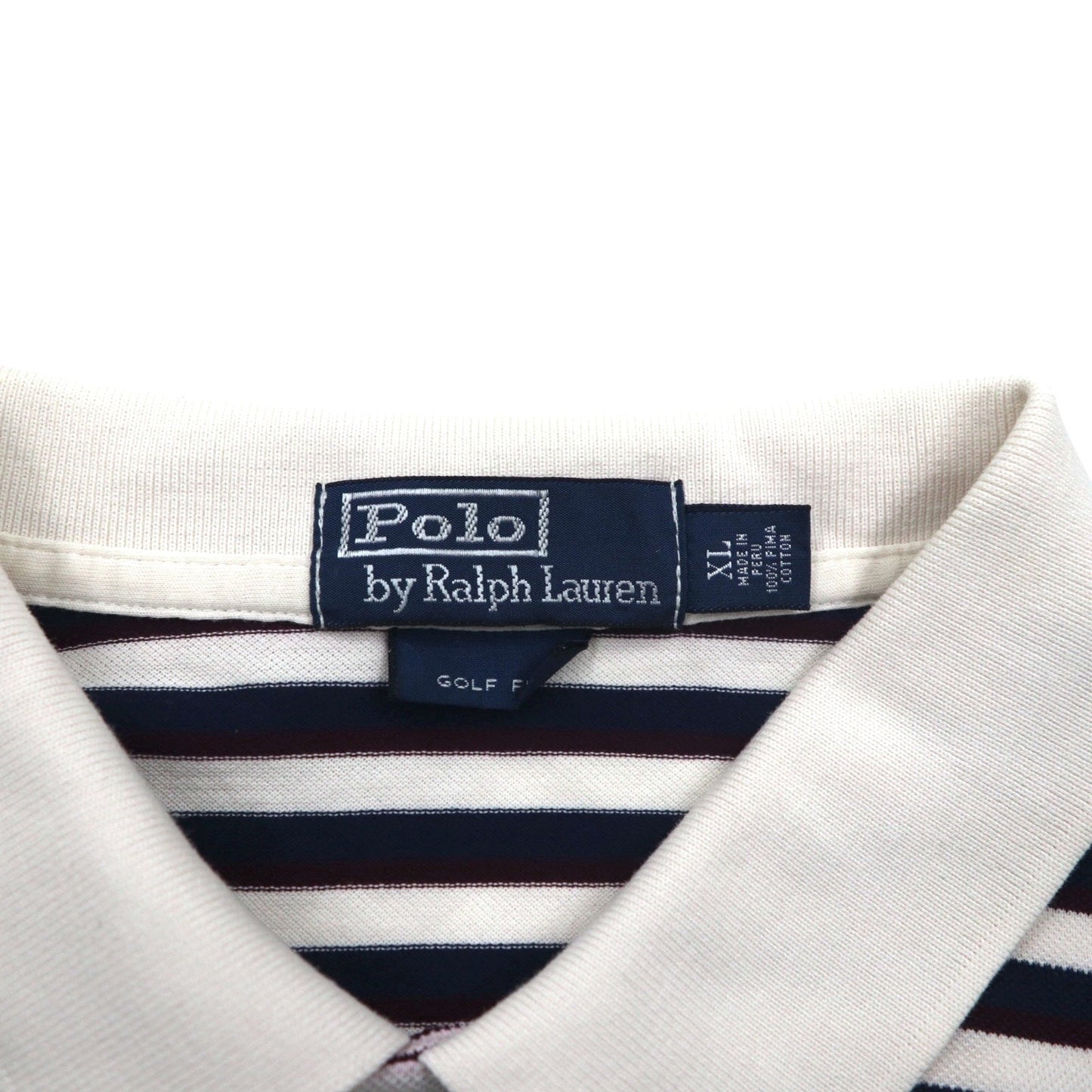 Polo by Ralph Lauren 90年代 ピマコットン ボーダー ポロシャツ XL ホワイト ネイビー スモールポニー刺繍