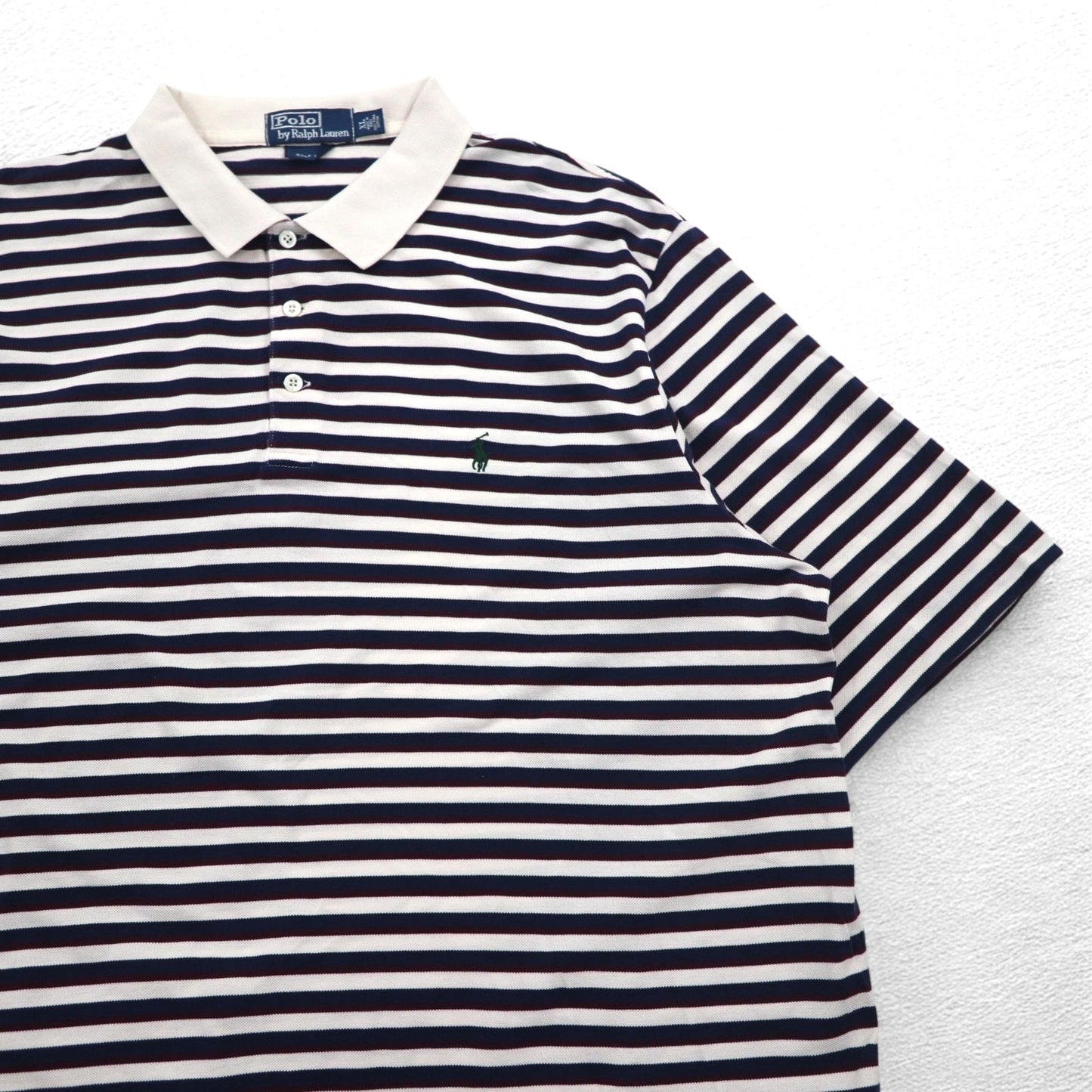 Polo by Ralph Lauren 90年代 ピマコットン ボーダー ポロシャツ XL ホワイト ネイビー スモールポニー刺繍