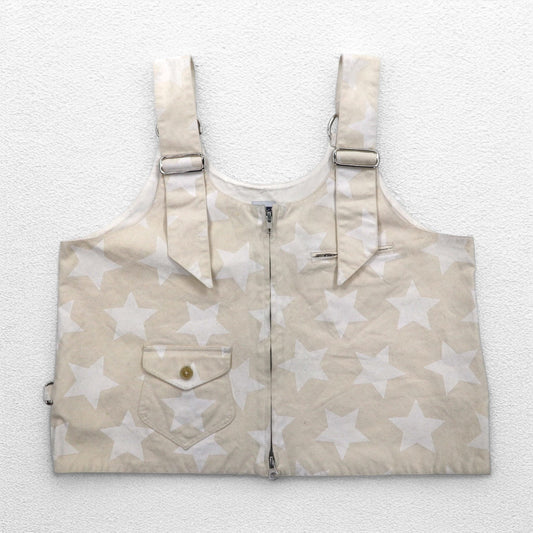 AiE ( Nepenthes ) USA製 ディーエスディーベスト dsd vest-9oz star M クリーム 総柄 星 ポケット ダブルジップ