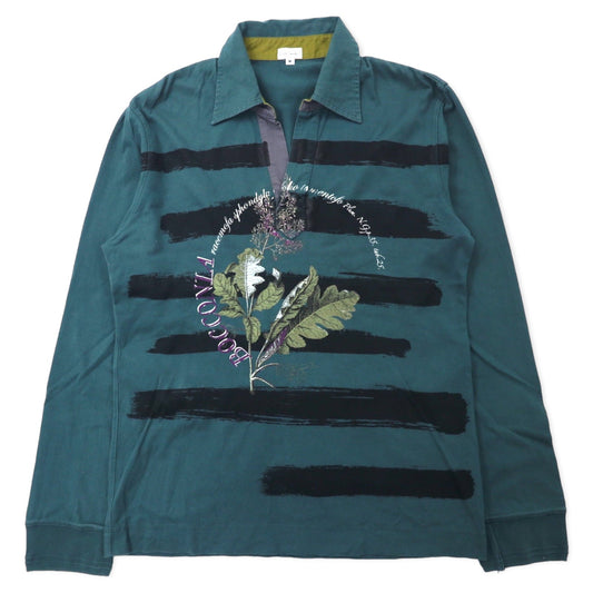 Paul Smith オープンカラー 長袖 ポロシャツ M グリーン コットン フラワープリント 日本製