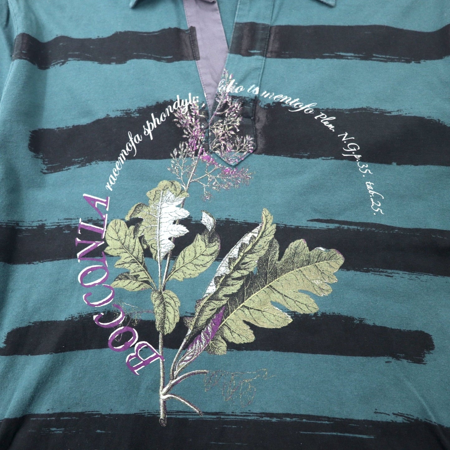 Paul Smith オープンカラー 長袖 ポロシャツ M グリーン コットン フラワープリント 日本製