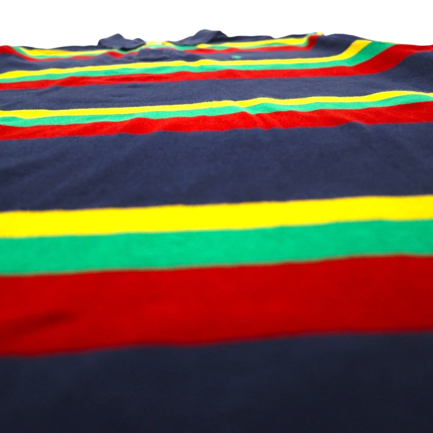 Polo by Ralph Lauren 90年代 マルチボーダー ポロシャツ L ネイビー ラスタカラー 鹿の子 スモールポニー刺繍