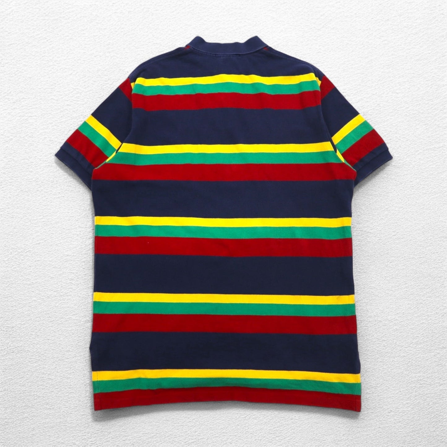 Polo by Ralph Lauren 90年代 マルチボーダー ポロシャツ L ネイビー ラスタカラー 鹿の子 スモールポニー刺繍
