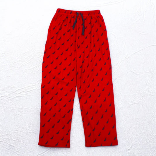 NAUTICA パジャマパンツ イージーパンツ M レッド マイクロフリース 総柄 SLEEPWEAR