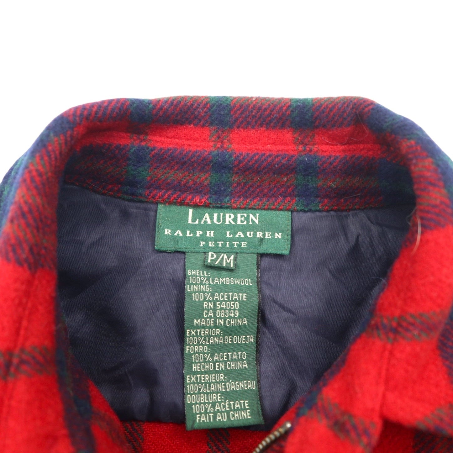LAUREN RALPH LAUREN 90年代 フルジップ フランネルシャツ ジャケット M レッド ラムウール タータンチェック