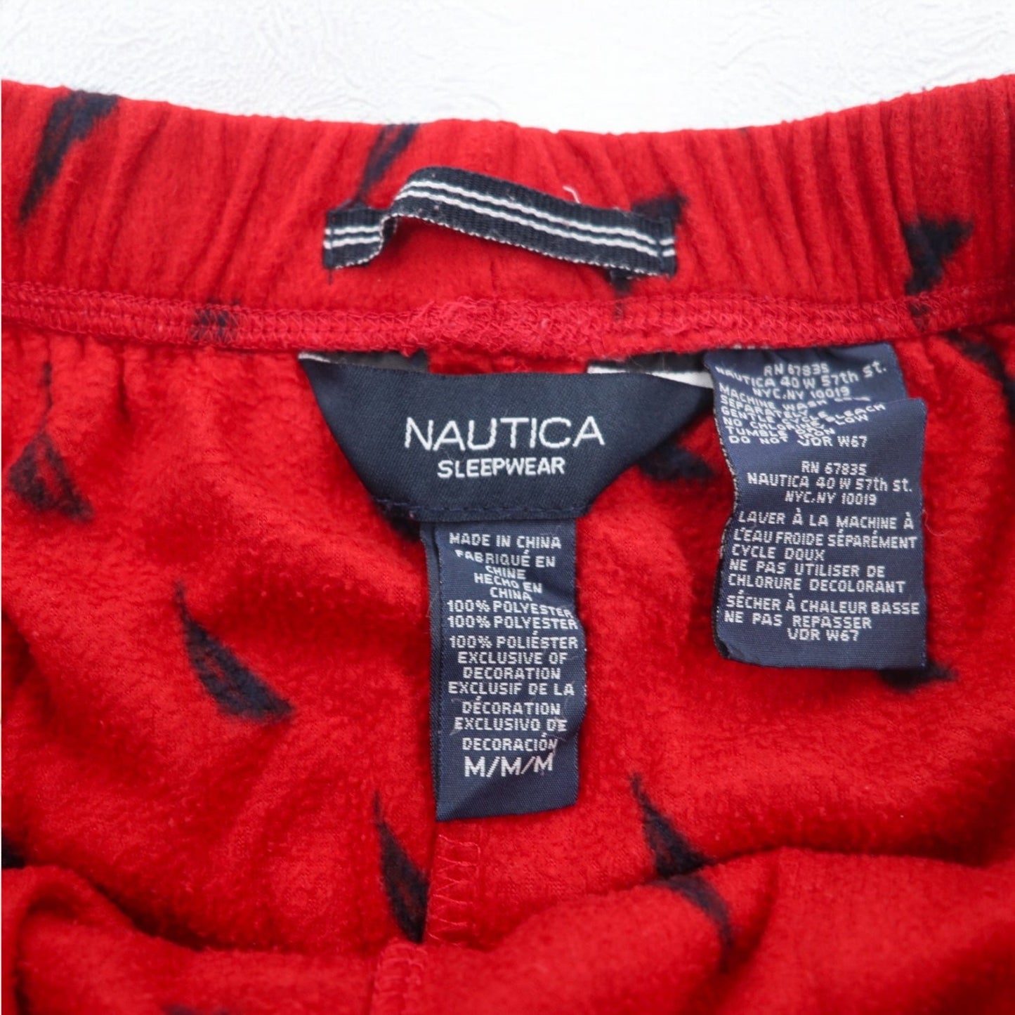 NAUTICA パジャマパンツ イージーパンツ M レッド マイクロフリース 総柄 SLEEPWEAR
