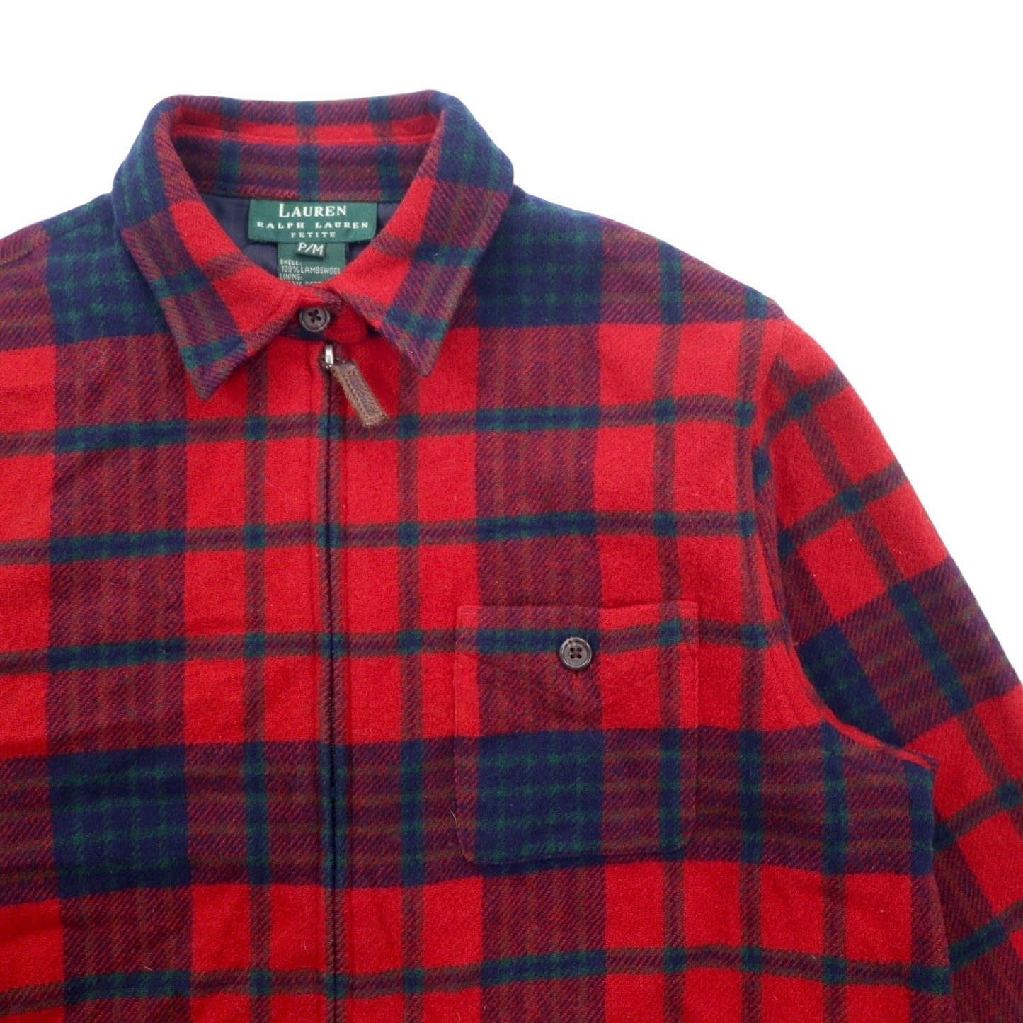 LAUREN RALPH LAUREN 90年代 フルジップ フランネルシャツ ジャケット M レッド ラムウール タータンチェック