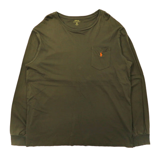 POLO RALPH LAUREN ビッグサイズ ロングスリーブTシャツ XL カーキ コットン ポケット付き スモールポニー刺繍