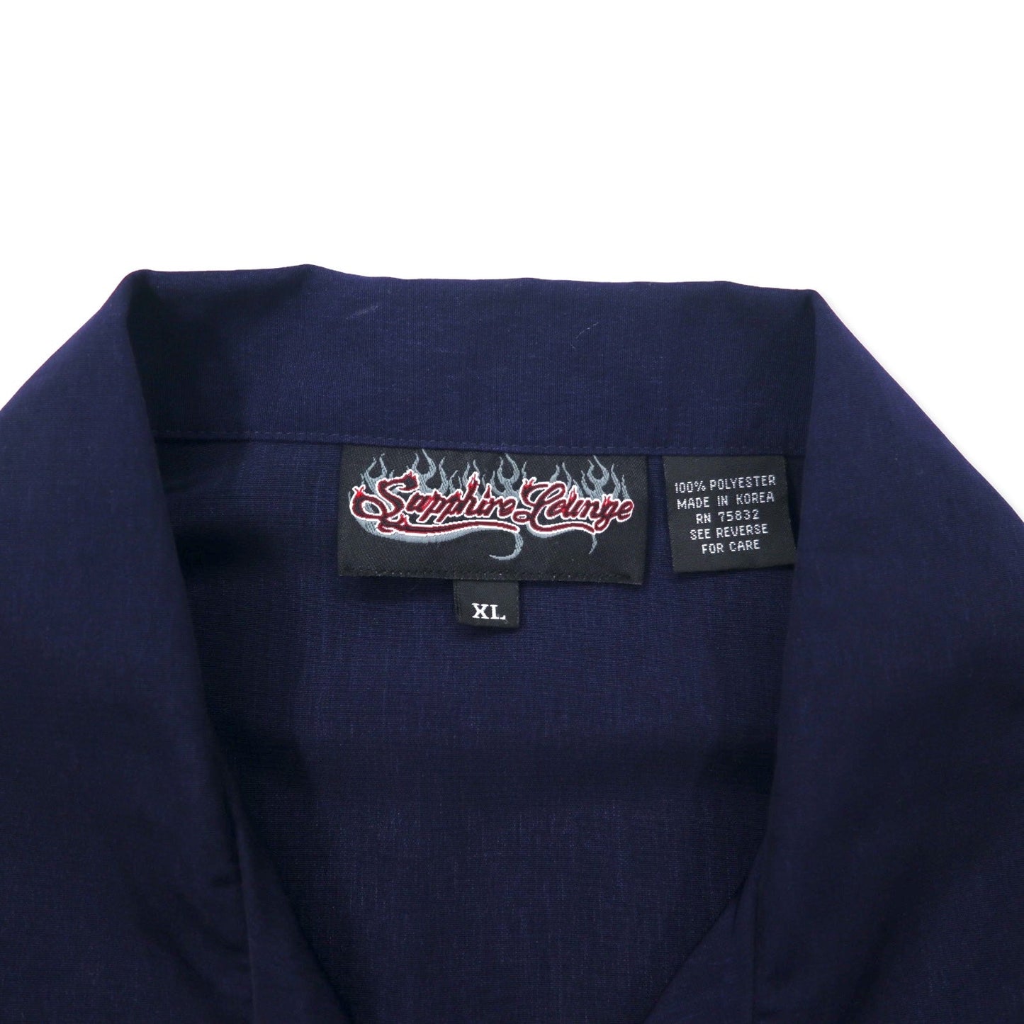 Sapphire Lounge 90年代 オープンカラーシャツ アロハシャツ XL ネイビー ポリエステル 刺繍