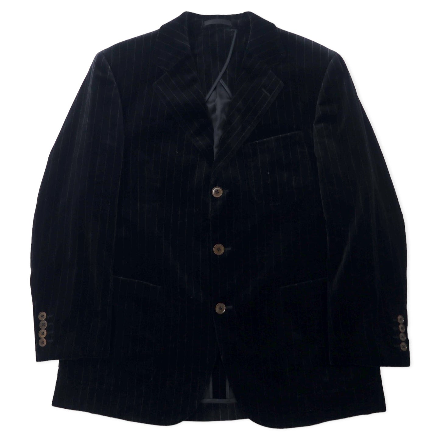BURBERRY ベロア 3B テーラードジャケット 165 ブラック ストライプ コットン 日本製