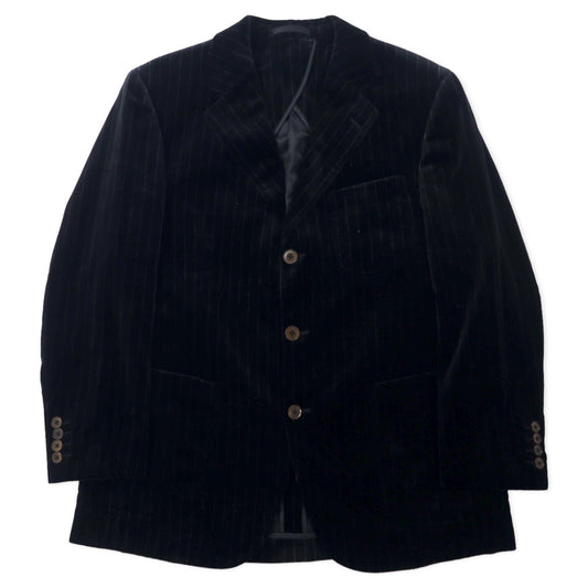 BURBERRY ベロア 3B テーラードジャケット 165 ブラック ストライプ コットン 日本製