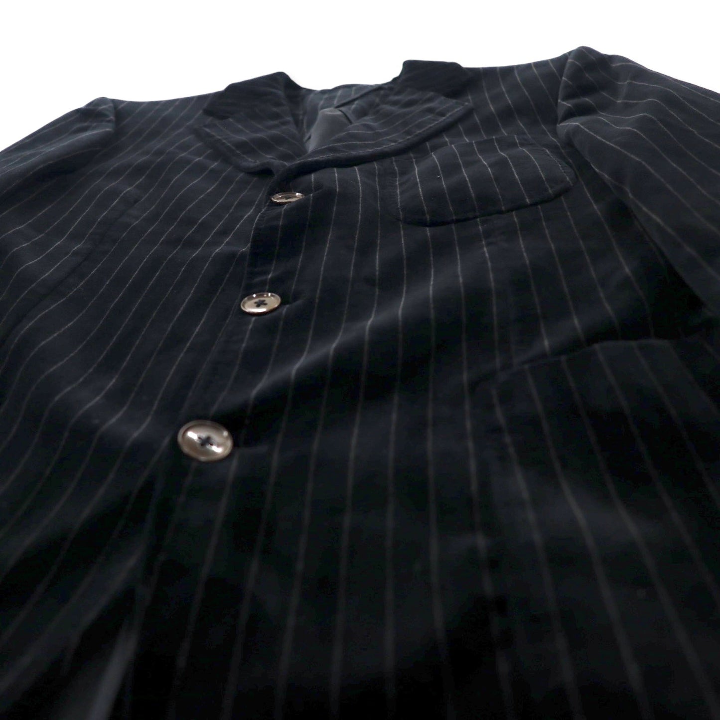 BURBERRY ベロア 3B テーラードジャケット 165 ブラック ストライプ コットン 日本製