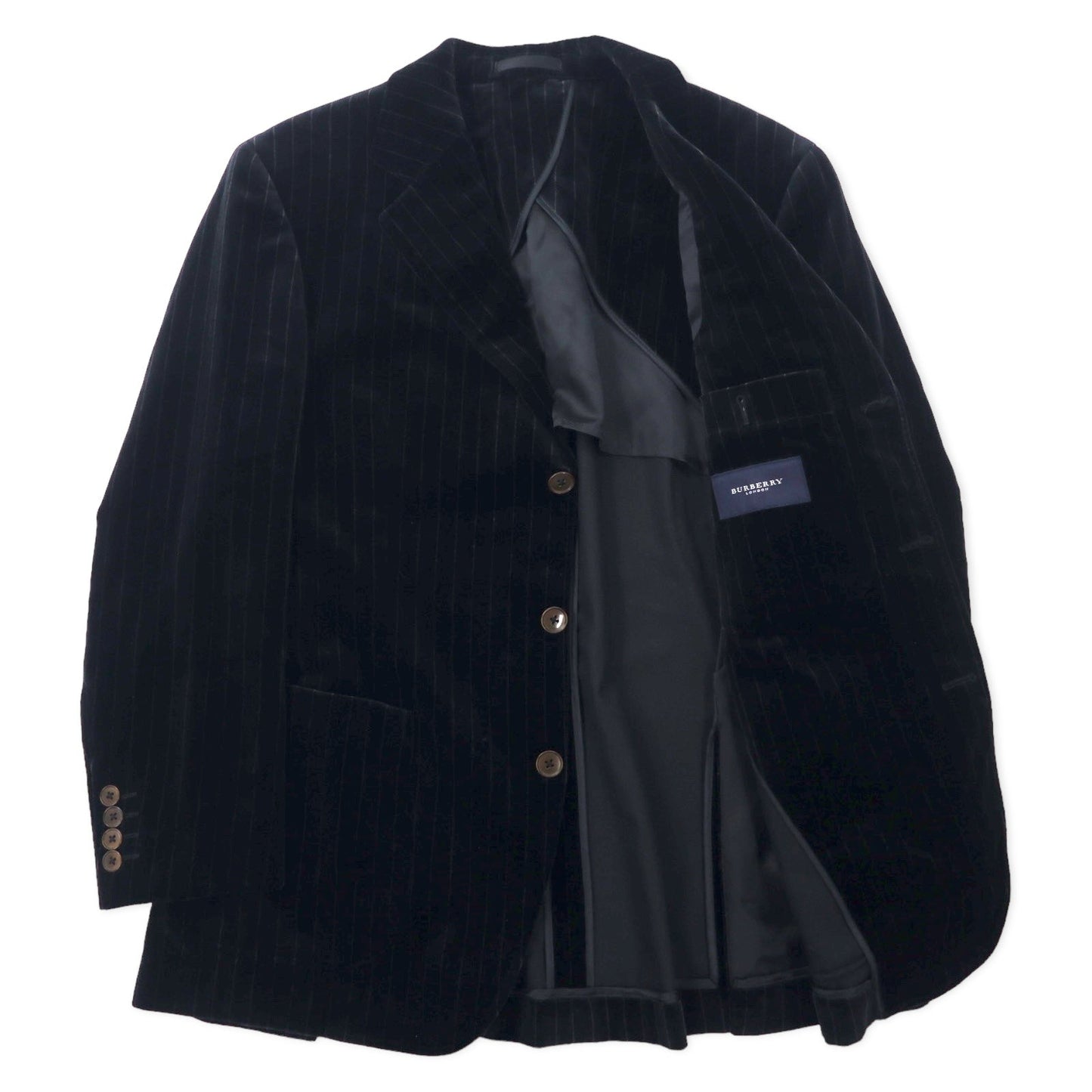 BURBERRY ベロア 3B テーラードジャケット 165 ブラック ストライプ コットン 日本製