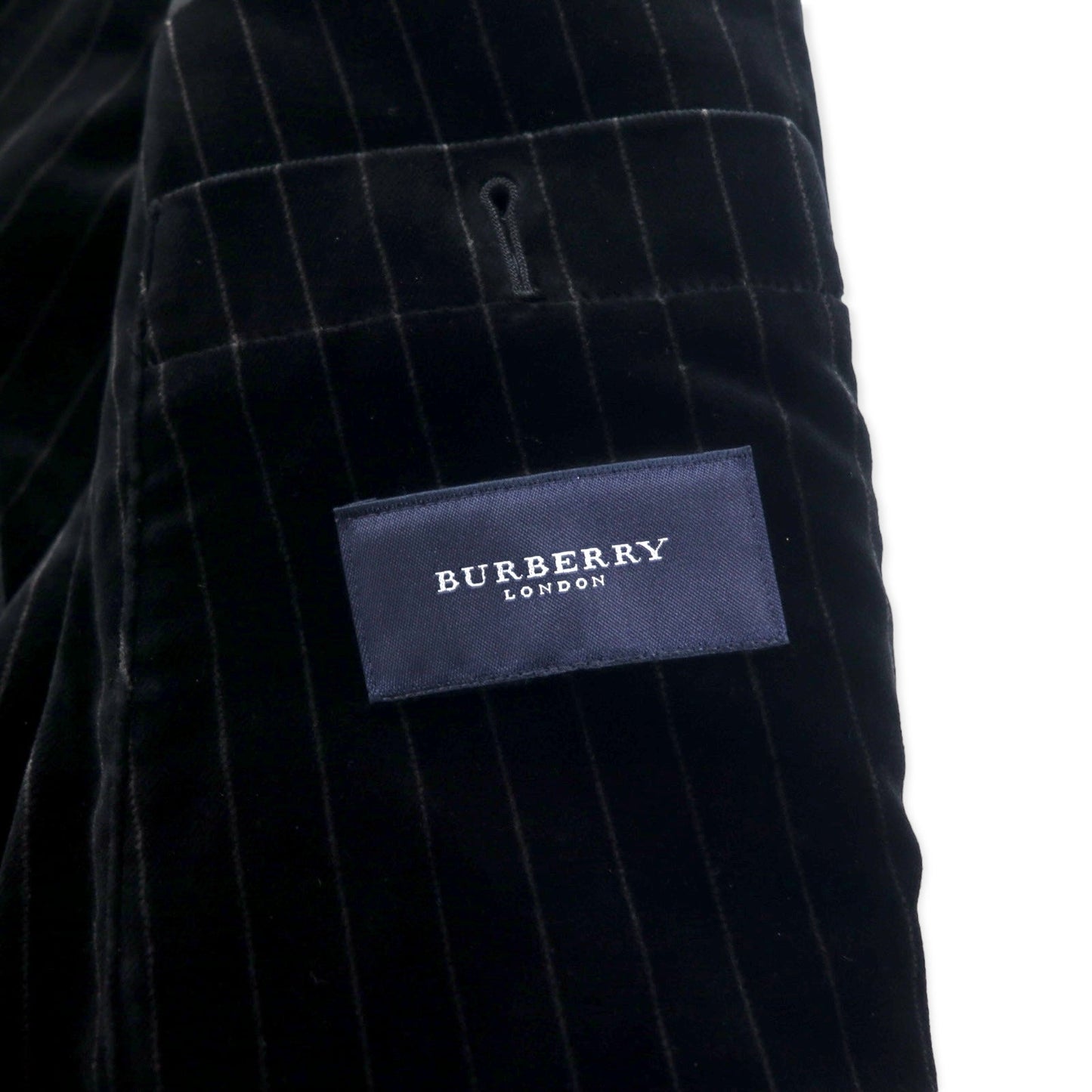 BURBERRY ベロア 3B テーラードジャケット 165 ブラック ストライプ コットン 日本製