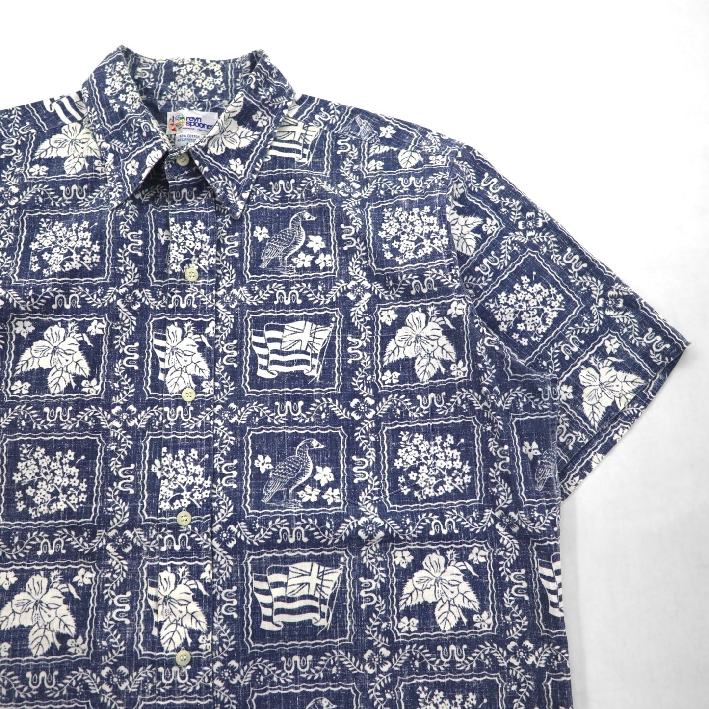 reyn spooner 90年代 ハワイ製 ビキニタグ ハワイアン アロハシャツ L ネイビー 総柄