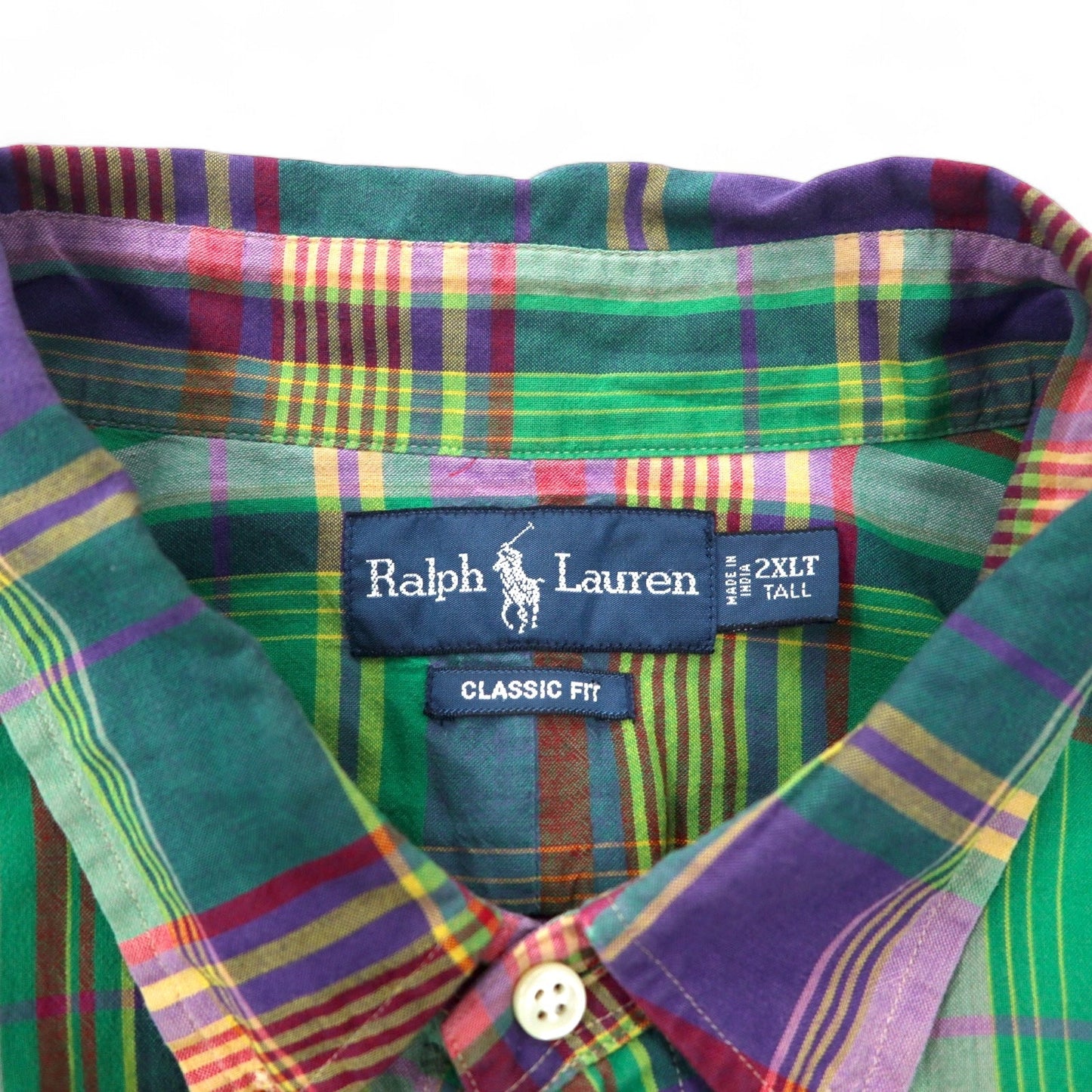 Ralph Lauren クラシックフィット 半袖 ボタンダウンシャツ 2XLT TALL グリーン チェック コットン スモールポニー 刺繍 ビッグサイズ