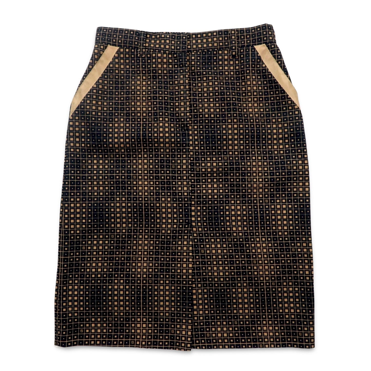 FENDI イタリア製 ズッカ モノグラム スカート L ブラック コットン 総柄 幾何学