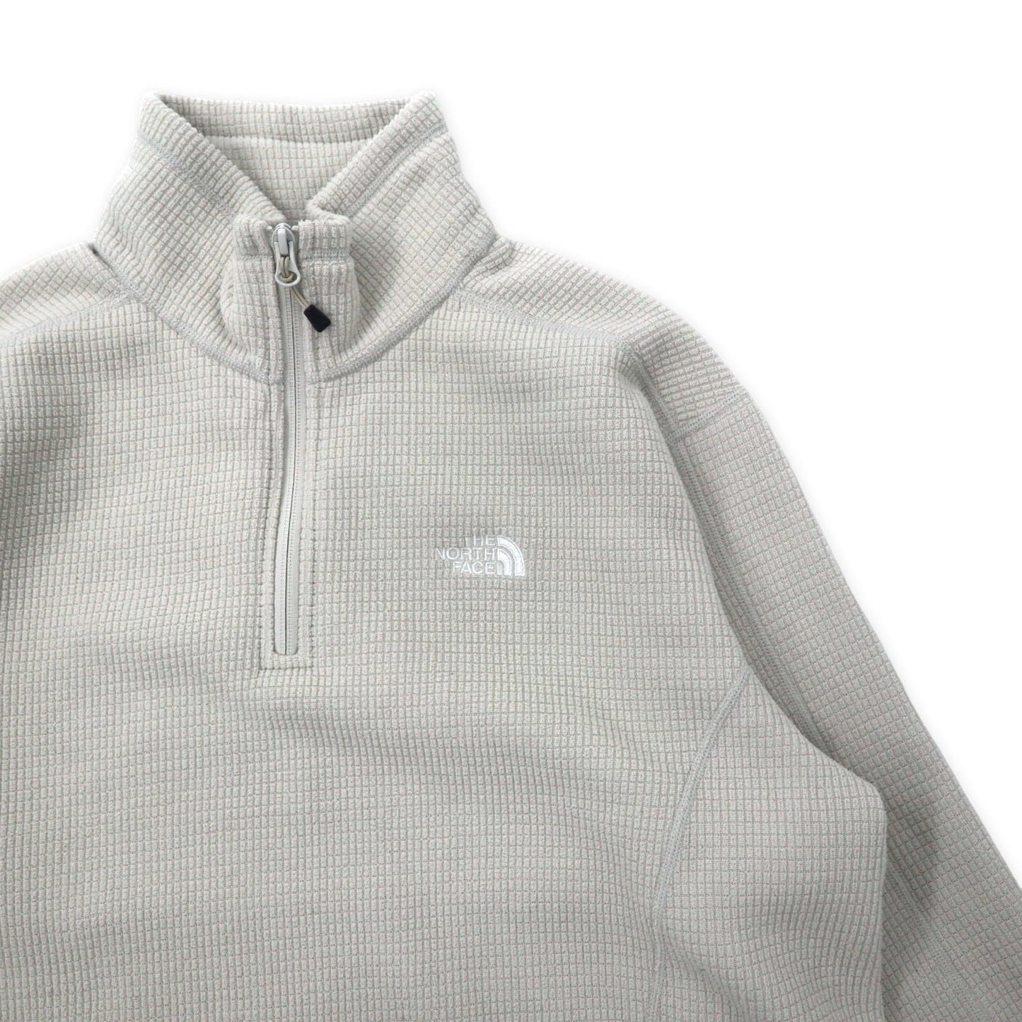 THE NORTH FACE ハーフジップ フリースジャケット L クリーム ポリエステル ワンポイントロゴ刺繍