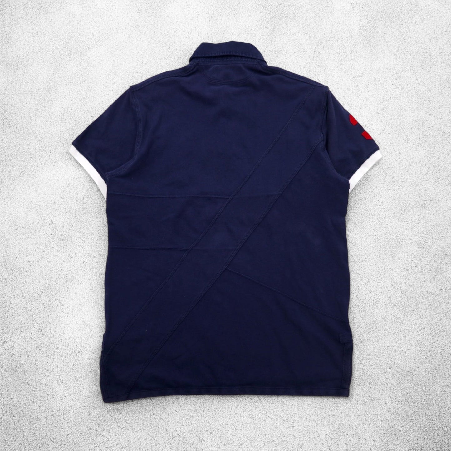 Polo by Ralph Lauren 90年代 ビッグポニー刺繍 ポロシャツ L ネイビー 鹿の子 パッチワーク