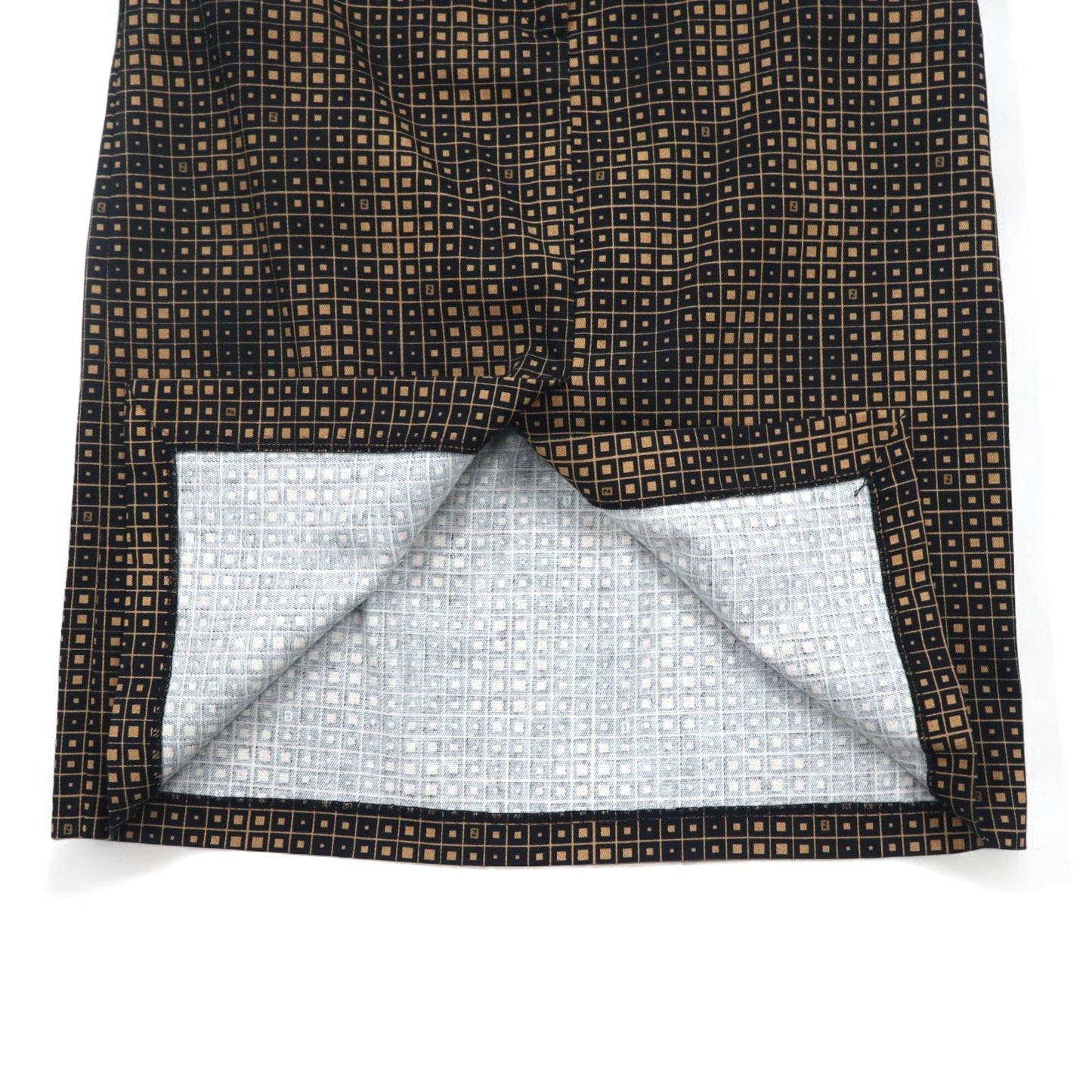 FENDI イタリア製 ズッカ モノグラム スカート L ブラック コットン 総柄 幾何学