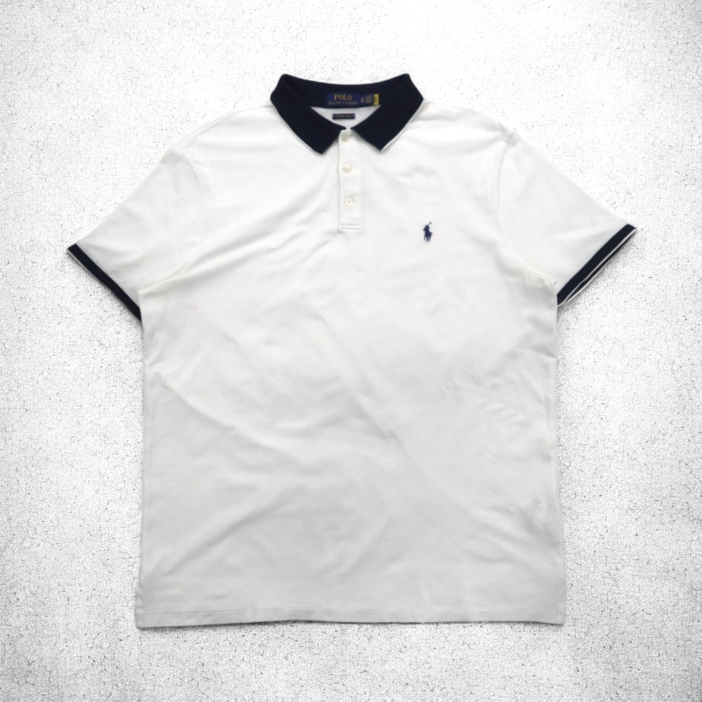 POLO RALPH LAUREN リブライン ポロシャツ XL ホワイト コットン 鹿の子 スモールポニー刺繍