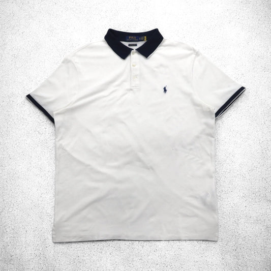 POLO RALPH LAUREN リブライン ポロシャツ XL ホワイト コットン 鹿の子 スモールポニー刺繍
