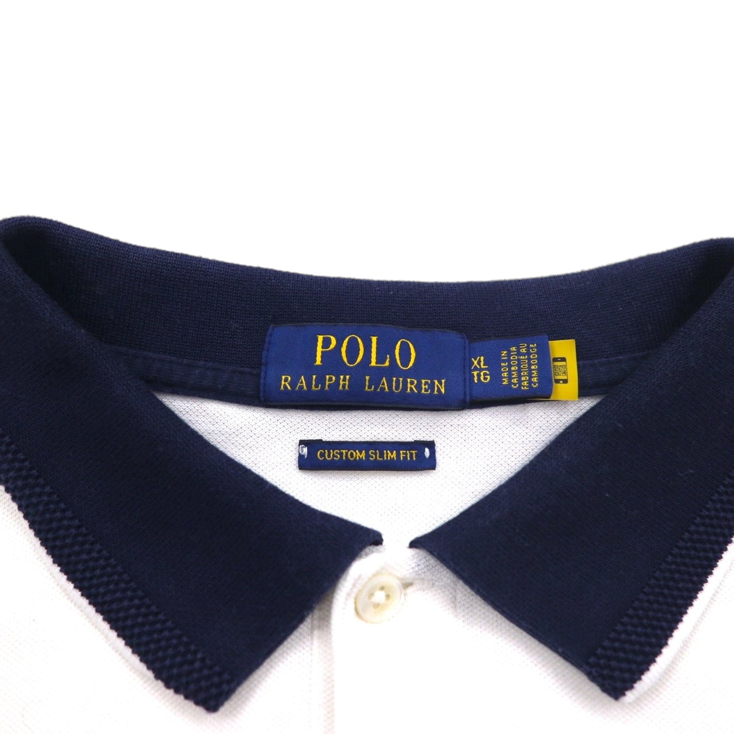 POLO RALPH LAUREN リブライン ポロシャツ XL ホワイト コットン 鹿の子 スモールポニー刺繍